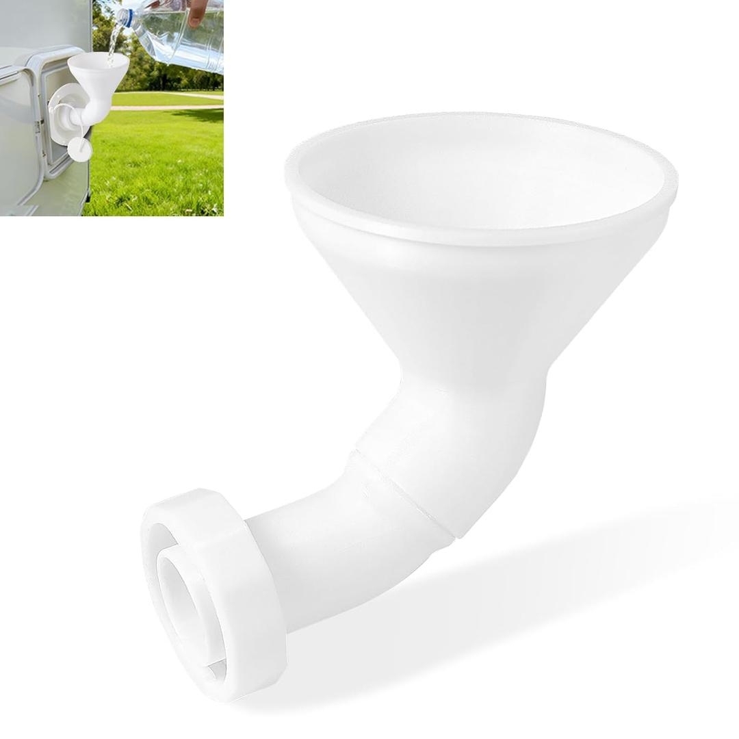 RV Water Inlet Funnel, 3.54-in Wide Mouth Gravity Fresh Water Tank Fill Funnel for Water Inlet Hatch, Travel Trailer Essentials Accessories Supplies, Screw-On Hands-Free Design