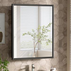 24x30 Inch Medicine Cabinet Mirror Black Bathroom Cabinet with Vanity Mirror Recessed Medicine Cabinet Surface Mount Matte Aluminum Vanity Mirror with Storage Cabinet