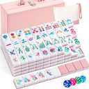 Soulchen 1.4 Inch Acrylic Pink American Mahjong Set 168 Blossom Numbered Tiles, Tiles Bag and Portable Case Classic Complete Mahjong Set for Adult Collection Gift