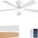 Ceiling Fans with Lights, 48 Inch Ceiling Fan with Light And Remote/APP,Low Profile Ceiling Fan with Light,DC Reversible,6 Speed Noiseless LED Ceiling Fan,White Small Ceiling Fan for Bedroom