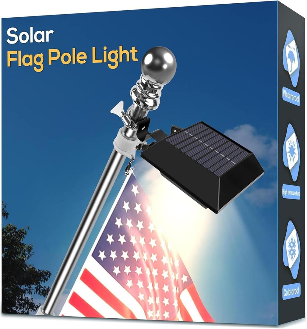 Solar Flag Pole Light, Bright Warm White 3000k Flagpole Light Upgrade Solar Powered for 5ft 6ft Flag Pole, Outdoor Dusk to Dawn Led Solar Lights, Outside House Garden Yard American Flags Decor, Black, Warm White 3000k