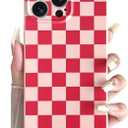 Skyseaco Compatible with iPhone 15 Pro Case Cute Checkerboard Checkered Pattern Design Soft Slim TPU Phone Case Shockproof Full Camera Protection for Women Girls - Pink&Red