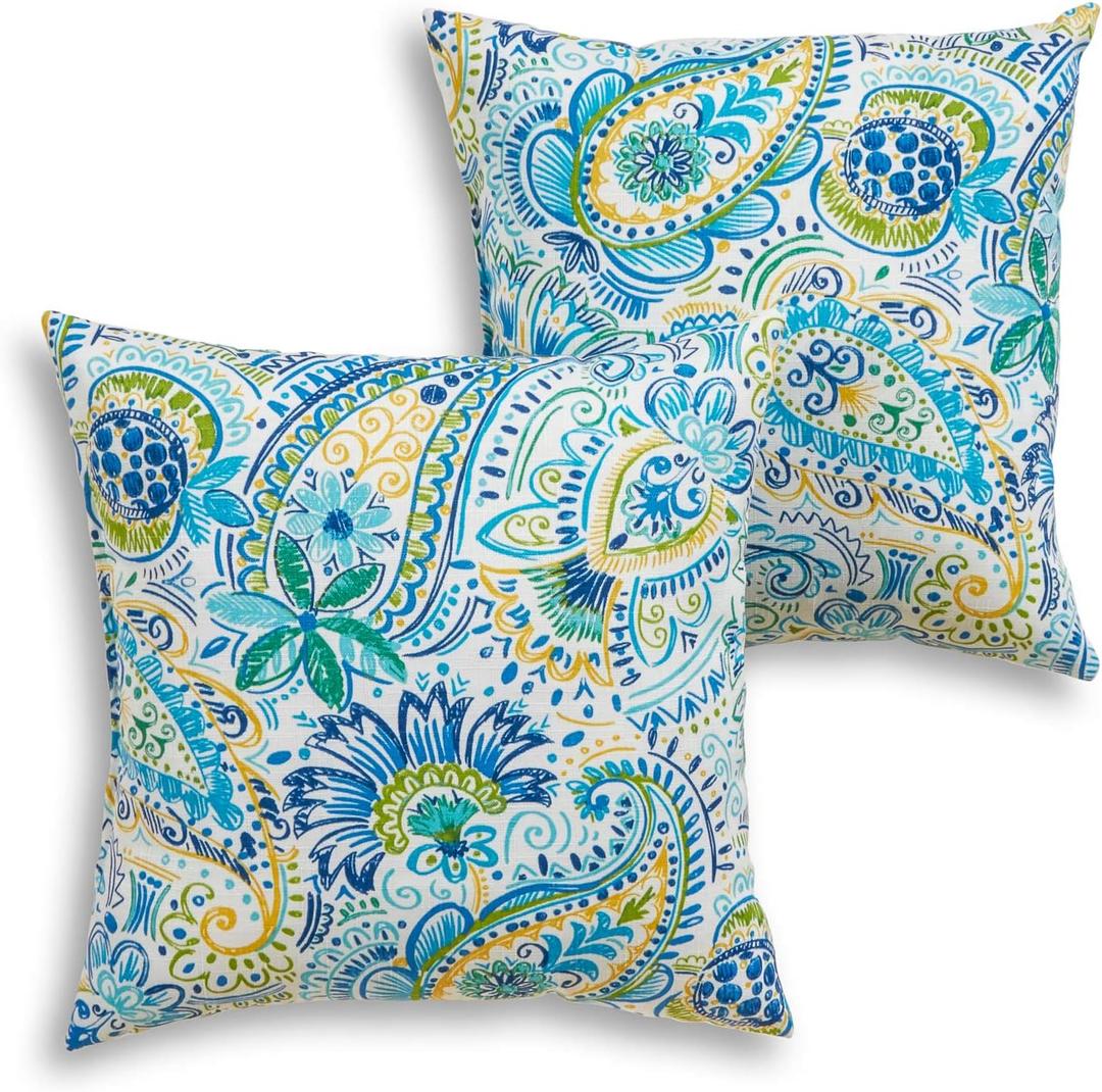 South Pine Porch Outdoor 17-inch Square Accent Pillow, Set of 2, Baltic Paisley 2 Count