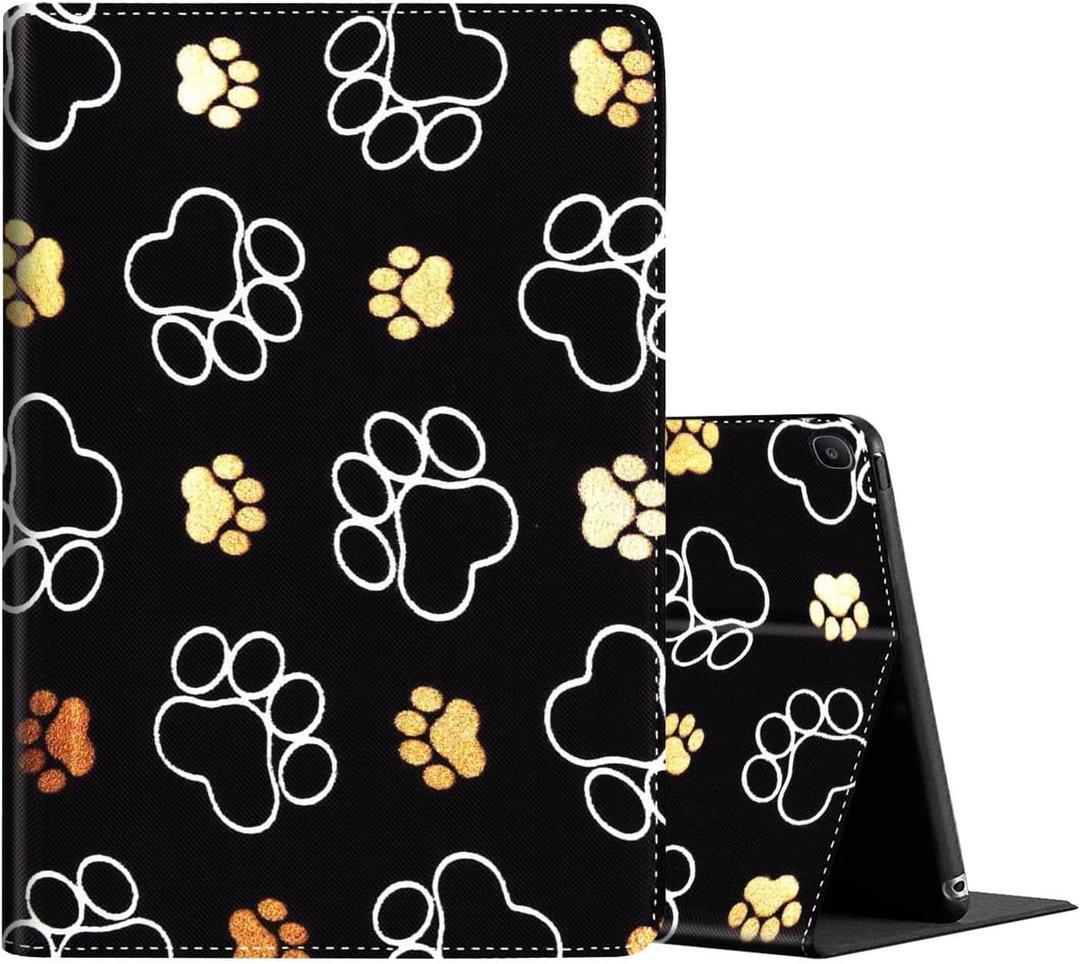 9" Tablet Cover,  Anti Slide Premium PU Leather Multi-Angle Viewing Folio Stand Case Cover   - Cute Dog Paw Prints