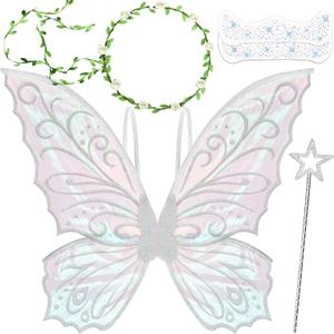 U-Zomir Fairy Wings Costume for Women, Sparkle Butterfly Angel Wings Halloween Costume Dress Up Cosplay Party Favor (White)