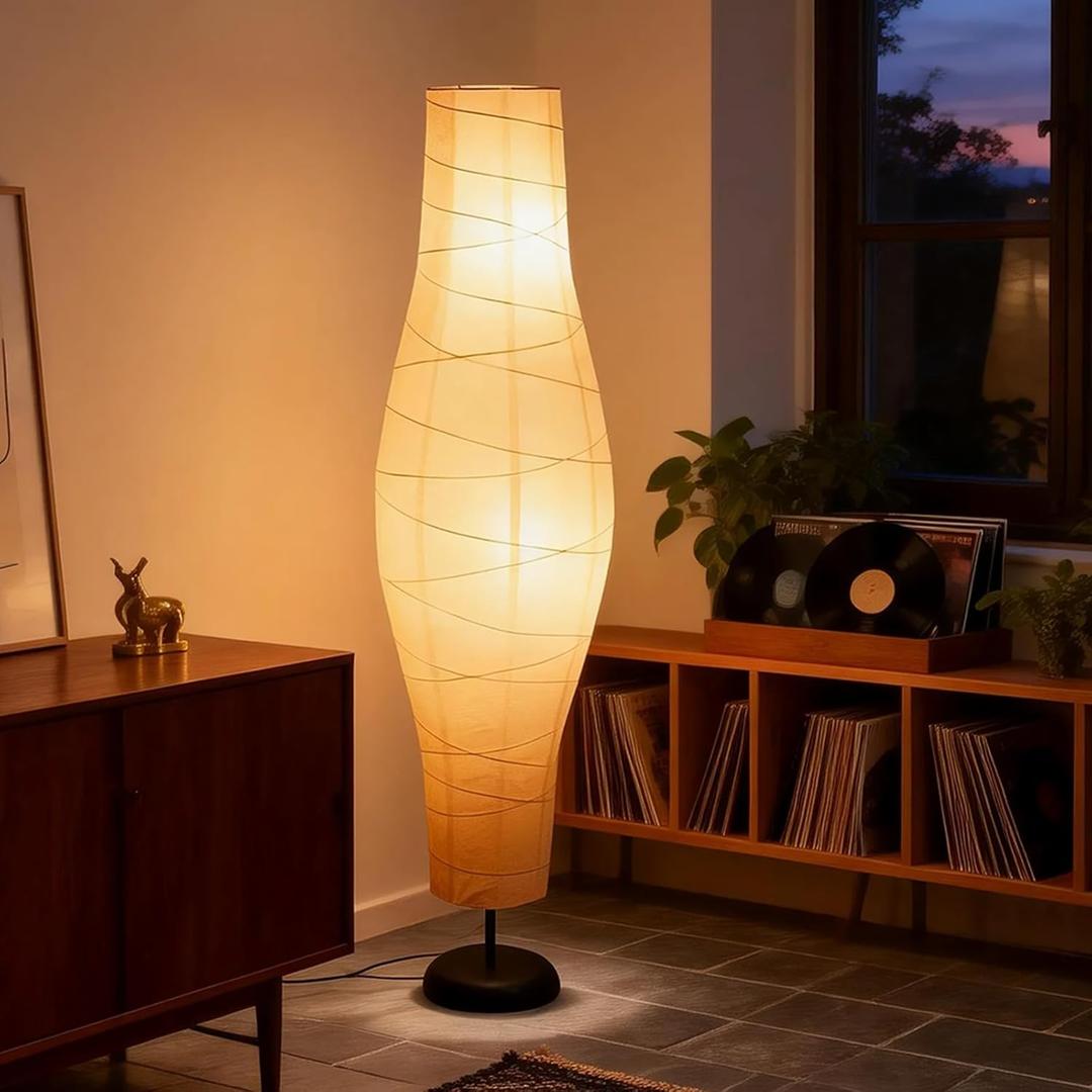 XENOID Paper Floor Lamp, Rice Paper Standing Floor Lamp with Soft Warm Ambient Light, Tall Minimalist Lamp for Living Room Bedroom Home Decor (Bulbs Included) (13*13*52 IN)