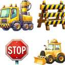 Honoson 4 Pcs Large 20" x 30" Construction Cardboard Cutouts, Construction Truck Themed Birthday Party Decoration Backdrop Yard Signs Warning Sign for Party Supplies Lawn Garden Classroom Decor, 21.65 x 29.53 inches