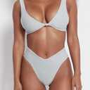 geluboao Bikini Set for Women Solid V Neck Knot Front Push Up High Leg Thong Two Piece Swimsuit, Medium