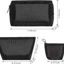 Boao 3 Piece Mesh Cosmetic Bag Mesh Makeup Bag with Zipper Pouch Travel Toiletry for Makeup Organizer Home Office Travel Accessories(Black)