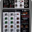 BOMGE Professional Audio Mixer, Sound Board Mixing Console with 4 Channel Digital USB Bluetooth Echo Delay Effect, Input 48V Phantom Power Stereo DJ Mixers for Recording, Live Streaming, Podcasting