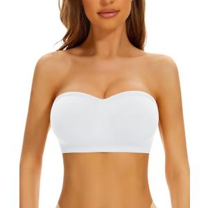 DOCUMO Women Strapless Bra Padded Bandeau Bra Non-Slip Silicone Bras (Gray, L)