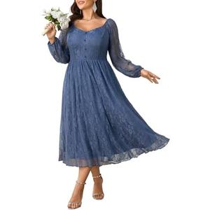 SCOMCHIC Womens Plus Size Cocktail Dress Wedding Guest Lace Long Sleeve Formal Party Maxi Dresses XX-Large Plus