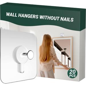 3 x Picture Hangers Without Nails, No Damage Picture Hooks, 20 Counts Adhesive Hooks on Kitchen,Bathroom,Bedroom and Office, 13 lbs Load max