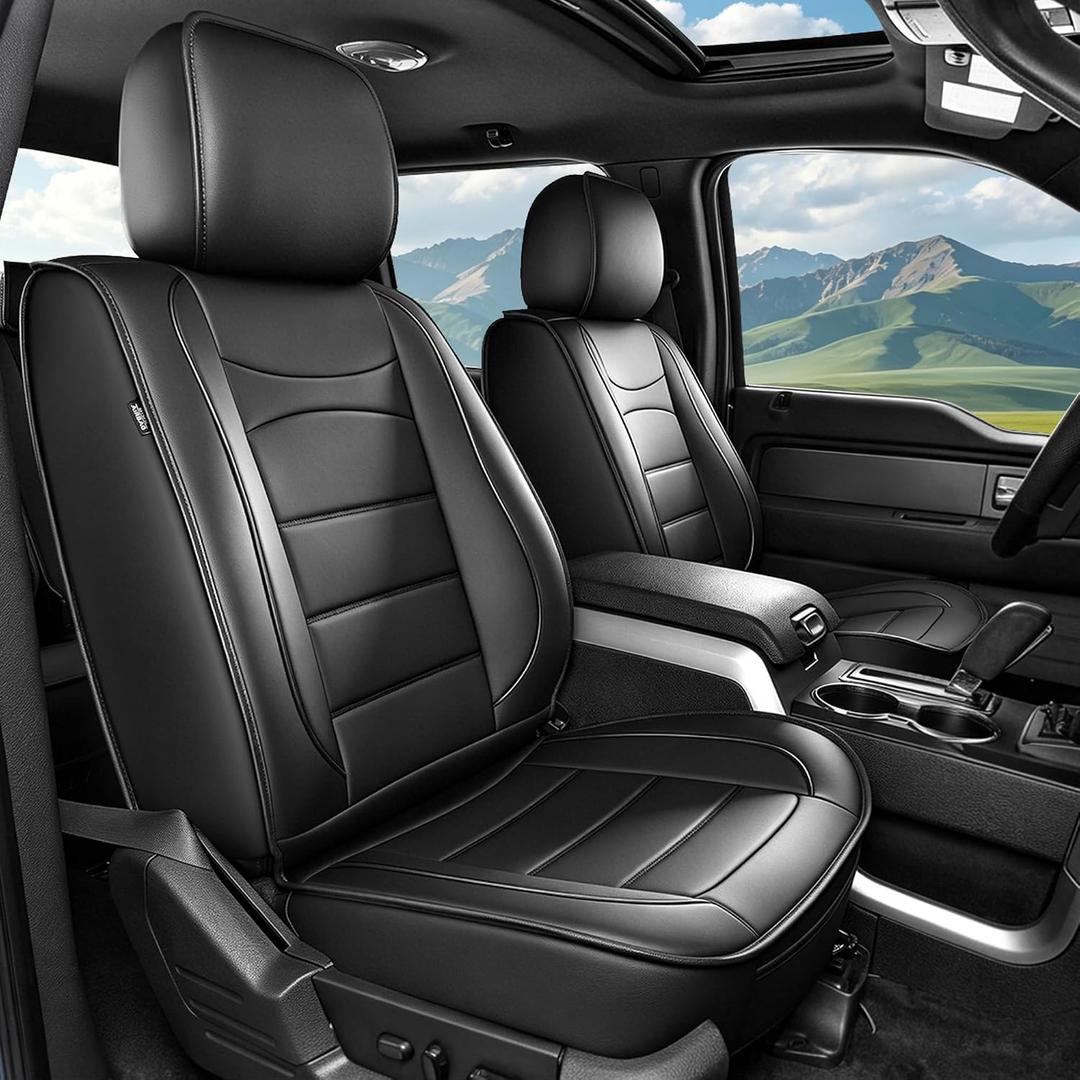 for Ford F150 Seat Covers 2009-2024 2025 2026 F250 F350 2017-2026
F450 Super Duty Premium Waterproof Leather Full Set XL XLT STX Lariat Platinum Crew Cab Truck(5 Seats,Blackline)