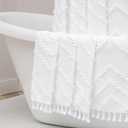 OWENIE Boho Shower Curtain, White Fabric Cloth Shower Curtains Farmhouse Tufted Chevron Striped Textured with Tassel for Bathroom, Soft Hotel Style Modern Minimalist, Machine Washable, 72x72, White