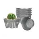 vensovo 6 Inches Silver Metal Rustic Plant Pots - 6Pcs Shallow Galvanized Planters with Drain Hole and Rubber Plug, Rustproof Tin Bucket Succulent Pot Indoor Farmhouse Vintage Style for Decor
