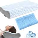 Neck Pillow Memory Foam Pillows - Cooling Neck Support Pillow for Pain Relief, Ergonomic Cervical Pillow for Sleeping, Orthopedic Contour Bed Pillow for Side, Back & Stomach Sleepers (Blue & Grey)