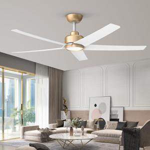 ocioc 52 inch Ceiling Fans with Lights and Remote Control Ultra Quiet DC Motor 3 Color Temperatures Modern Ceiling Fan for Bedroom Kitchen Indoor Covered Outdoor Gold