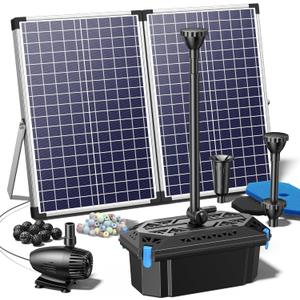 NFESOLAR Pond Filter Fountain with 70W Solar Panel, 660 GPH Water Pump, 10 FT Extension Cord, Solar Fountain Pump with Pond Filter Box Outdoor for Koi Ponds Water Feature Waterfall Pool