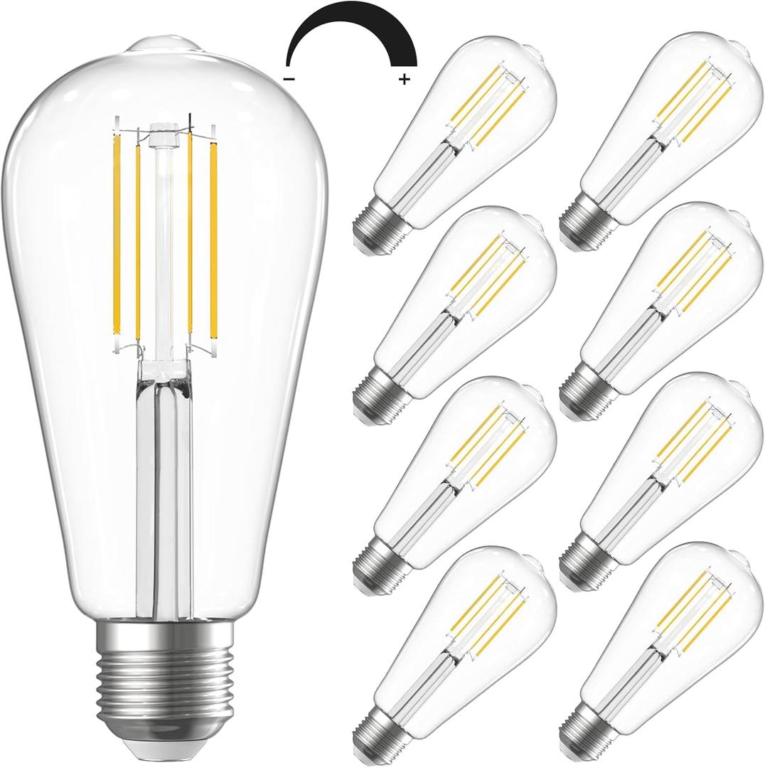 SHINESTAR 8-Pack Dimmable Vintage LED Edison Bulbs, 5.5W, 60W Equivalent, Warm White 2700K, ST58 Antique LED Decorative Filament Bulbs, E26 Medium Base, 80+ CRI, Clear Glass Style for Home