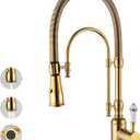 Classical High Arc Single Handle Spring Kitchen Faucet with Pull Down Spray, Swiveling Commercial Single Handle Kitchen Sink Faucets for Farmhouse, Gold