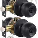Lanwandeng 2 Pack Entry Door Knobs with Lock and Keys All Alike, Interior/Exterior Door Knob for Bedroom or Bathroom, Entrance Matte Black Door Locks