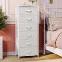 Crestlive Products Tall Dresser for Bedroom Vertical Storage Tower - Sturdy Steel Frame, Wood Top, Easy Pull Fabric Bins, Handles - Organizer Unit for Hallway, Entryway, Closets - 6 Drawers (White), 11.8"D x 17.7"W x 45.8"H