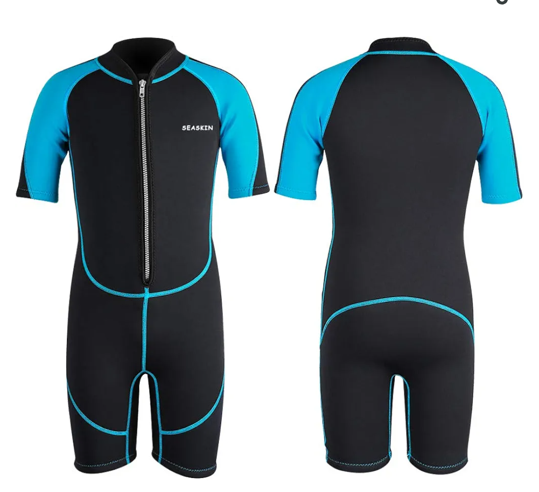 Seaskin Kids Wetsuit for Boys Girls Toddlers, 2mm Front Zipper Shorty Wetsuits, 3mm Back Zip Full Wetsuit, Neoprene Thermal Swimsuits for Diving Surfing Swim Lessons, Size 10