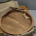 Samhita Round Serving Acacia Wooden Tray with Handles for Serving Beverages & Food on Bar Living Room Home Dining Table (12" x 12" x 1.6")