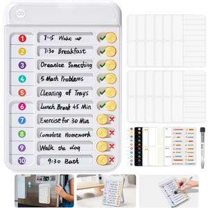 Magnetic Chore Chart for Kids, ADHD Tools for Kids to Do List Checklist Task Board Routine Chart Visual Schedule for Fridge with 10 Sliders and Magnetic Marker - White