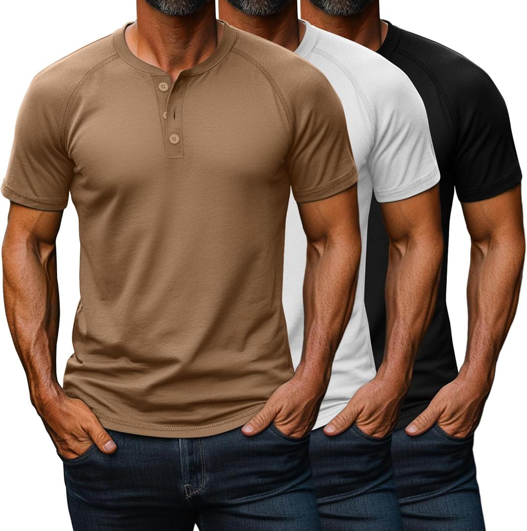 Riyiper 3 Pack Henley Shirts for Men Short Sleeve Raglan M-5XL Regular and Big Tall Tops Casual Summer Basic Tee (XXL)