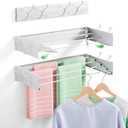Wall Mounted Clothes Drying Rack for Laundry 23.6", Folding Clothes Drying Rack with 4 Towel Hooks and 4 Rods for Hanging Coat Dedicates, Space Saving for Bedroom Bathroom Balcony Living Room (23.6'')