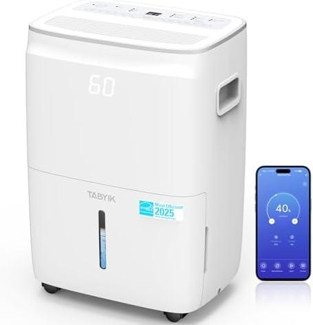 TABYIK 4500 Sq.Ft Most Efficient Energy Star 2025 Dehumidifier, Max 80 Pint/Day (Standard 60 Pint/Day) Smart WiFi Dehumidifier with Pump Drain Hose & Auto Humidity Control, for Basement, Home