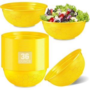 100 Pack 36oz Yellow Disposable Plastic Bowls Plastic Salad Bowls Large Stackable Serving Soup Microwave Safe Dinnerware for Birthdays Weddings Festivals Party(Soccer)