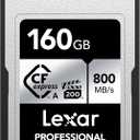 Lexar 160GB Professional CFexpress Type A SILVER Series Memory Card, Compatible with Sony Cameras w/ Type A Card Slot, Up to 800/700 MB/s Read/Write, 8K Video, VPG 200 (LCAEXSL160G-RNENG)