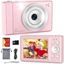 2025 New Digital Camera, 56MP FHD 1080P for Kids with 16x Digital Zoom Anti Shake, Face Detect, Smile Capture, 32GB TF Card, Battery, Lanyard, a Great Gift for Boys & GirlsPink