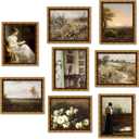 Vintage Wall Art Decor Prints Farmhouse Wall Decor Nature Landscape Flower Botanical Painting Poster, Vintage French Country Wall Art Prints Rustic Cottagecore Decor Retro Aesthetic, Moody Gallery Wall Art for Home Bedroom Set of 8(8x10inch Unframed) (style1)
