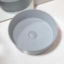 15" Stone Resin Round Gray Bathroom Vessel Sink Above Counter Vanity Sink Bowl With Pop-Up Drain Combo, 15x15x5.2