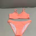 Fanuerg Women's Ribbed Bikini Sets Scoop Neck Cheeky Swimsuit Textured Two Piece Bathing Suit, Coral Pink, Medium Size