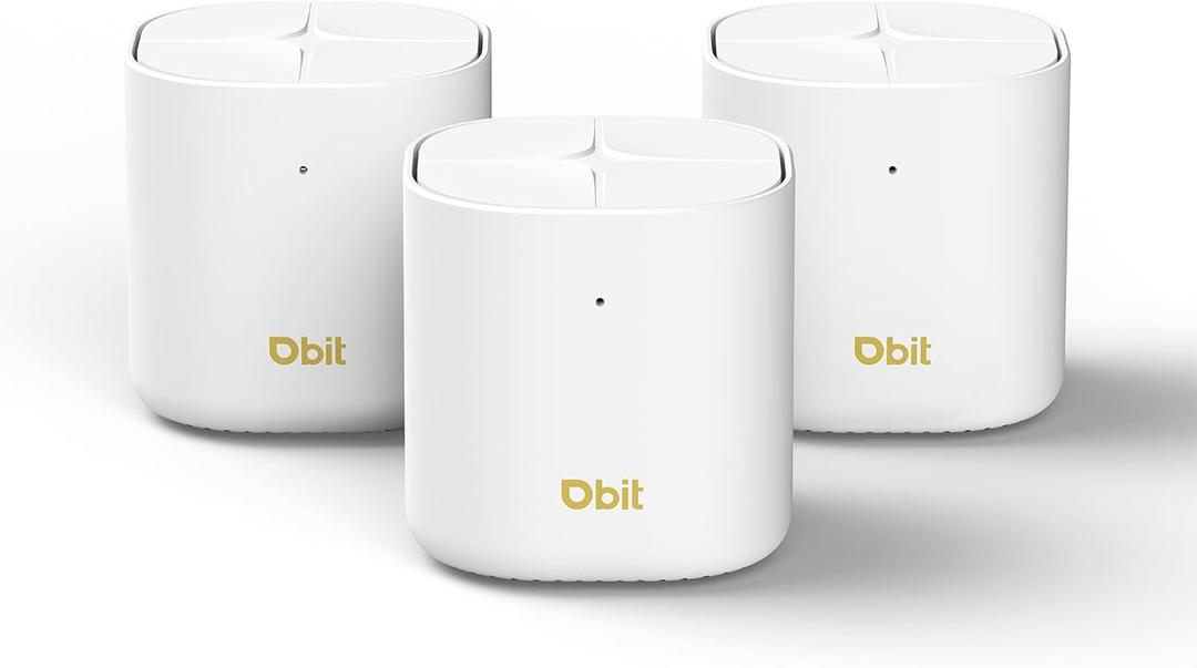 DBIT AX1800 WiFi 6 Whole Home Mesh Wi-Fi System, Dual-Band Coverage up to 6,500 sq. ft. and 150 Devices, Replaces Wireless Router and Extender (D-MAX5, 3-Pack, 6 Gigabit Ethernet Ports in Total)