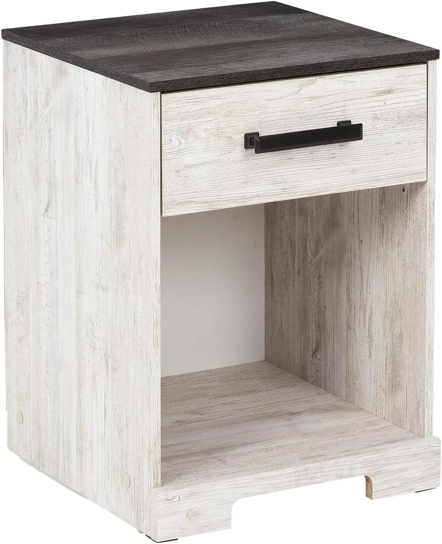 Signature Design by Ashley Shawburn Farmhouse 1 Drawer Night Stand, White & Gray
