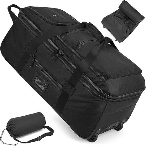 TAIHOYIN Large Foldable Duffle Bag with Wheels 85-100L Expandable Wheeled Travel Rolling Duffel Bag for Men Women, 30" Extra Large Collapsible Soft Luggage with Wet Pocket for Camping, XL Black