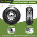 (2 Pack) RRQ 15x6.00-6nhs Lawn Mower Tires and Wheel Assembly, Replacement Riding Lawn Mower Front Tires, Compatible with John Deere Craftsman Husqvarna Lawn Mowers, 3/4" Bushings, 3" Centered Hub