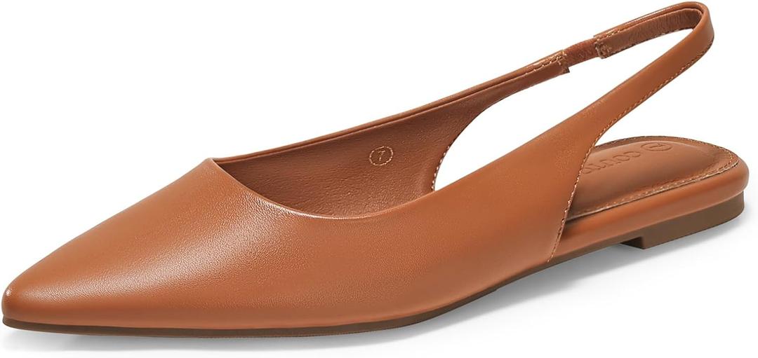 Coutgo Womens Slingback Flats Pointed Closed Toe Ballet Flats Comfortable Slip On Work Dress Shoes (8.5, Brown)