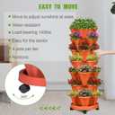 Vertical Strawberry Planter 7 Tier Stackable Tower Herb Planters Stacking Outdoor Garden Red Planters Pot with Tools Mover for Growing Flowers, Vegetables and Succulents