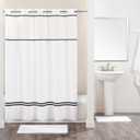 Hookless Fabric 3-in-1 Shower Curtain Set with PEVA Its A Snap! Snap-In Liner and Window, 71x74 In., White/Black