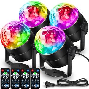 NEQUARE Disco Ball DJ Party Lights Sound Activated with Remote Control Strobe Lamp 7 Modes Stage Light for Home Room Dance Parties Karaoke Halloween Christmas Birthday Decorations[4-Pack]