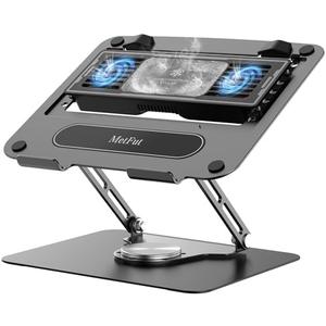 METFUT Laptop Cooling Stand with Detachable Thermoelectric Cooler, Adjustable Height & Angle, 360 Rotation Base, Carbon Steel Framework, Ultra-Quiet & Super Sturdy for up to 15.6” Laptop (Black)