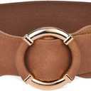 Beltox Women Elastic Belt Dress Stretchy Wide Waist Vintage Thick Cinch PU Leather (L-XXL (35-47 inch stretch range), Khaki and White 2pcs)