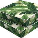 Set of 2 Outdoor Chair Cushions 20 x 18 x 4, Water Repellent Patio Seat Cushion with Removable Cover, All Weather Thick Chair Cushion for Wicker Sofa Patio Furniture, Palms Green